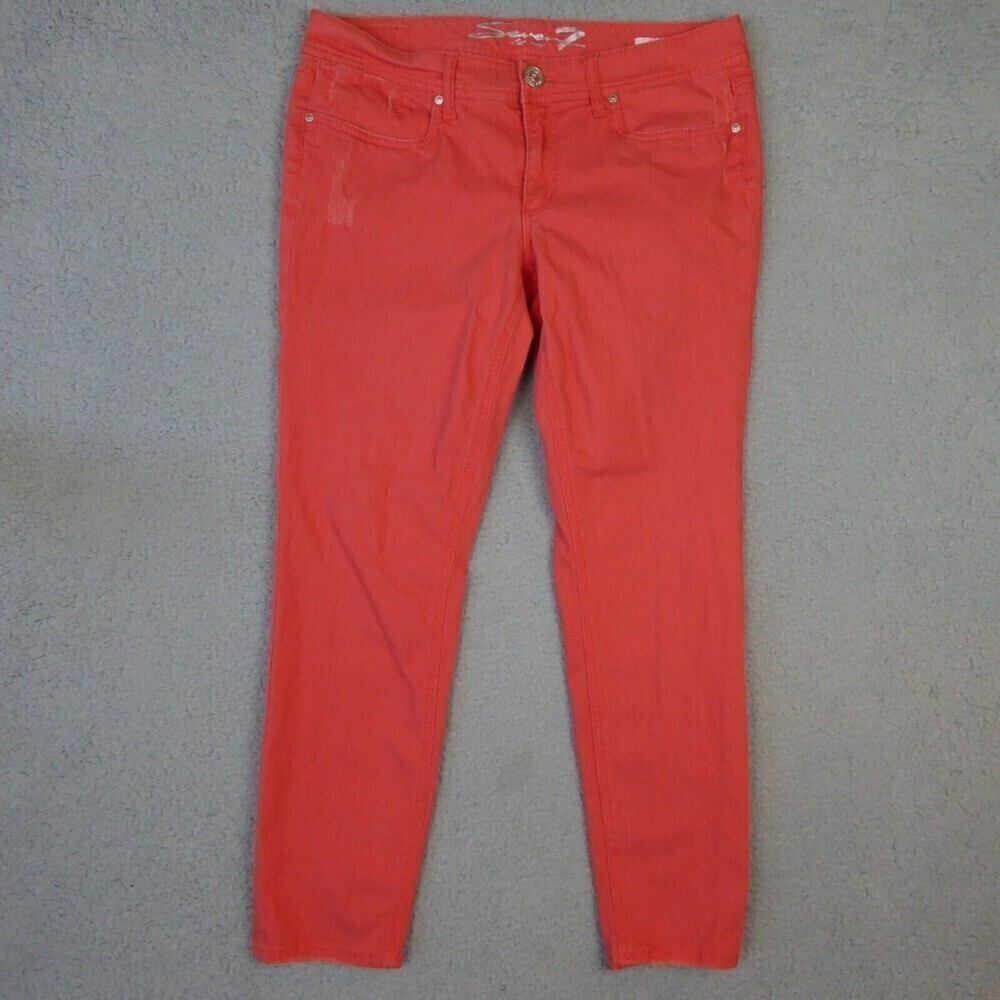 Seven7 Jeans Womens 14 Pink Mid Rise Skinny Factory Distressed 5 Pocket Design